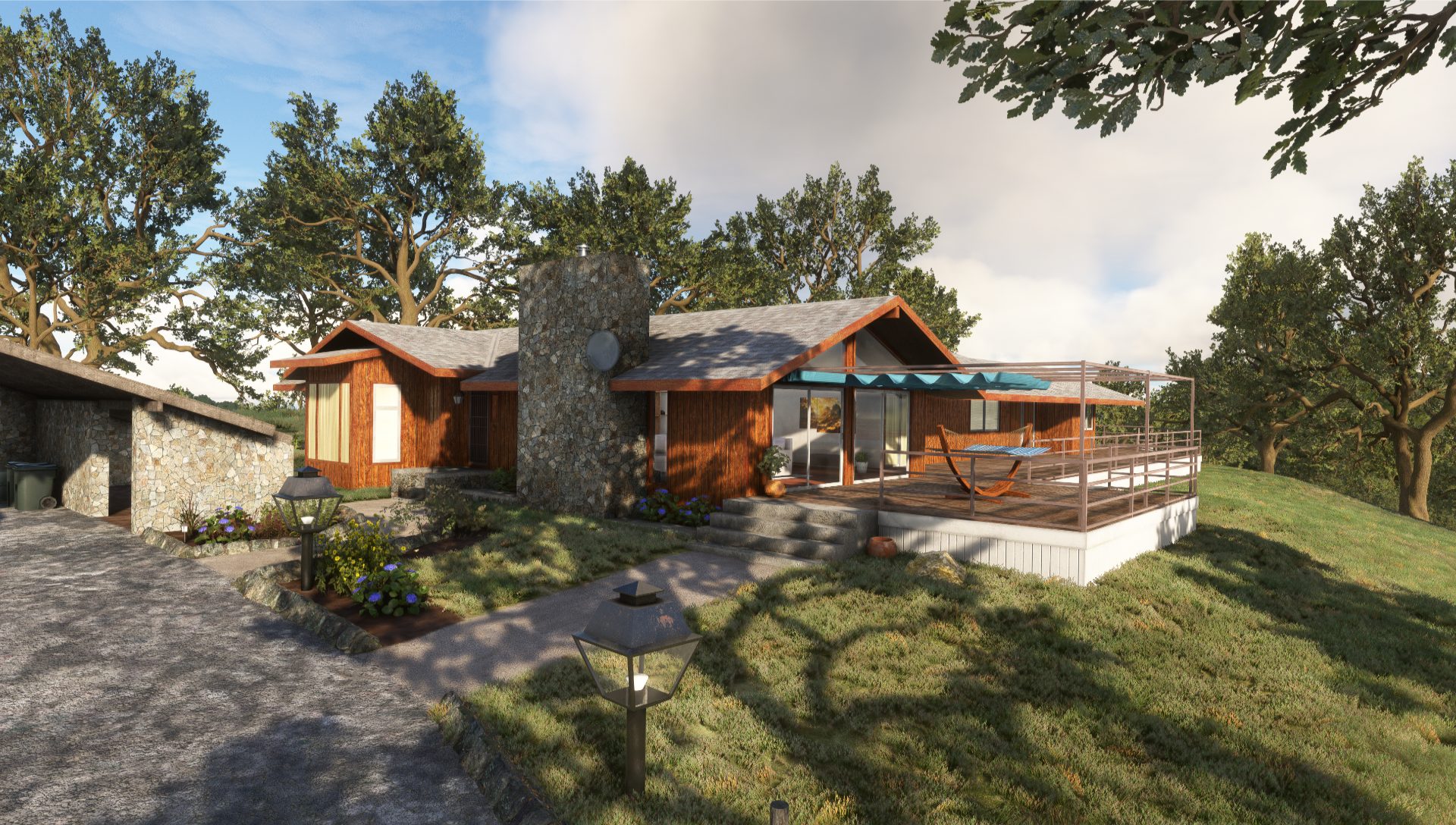 A wood sided ranch house