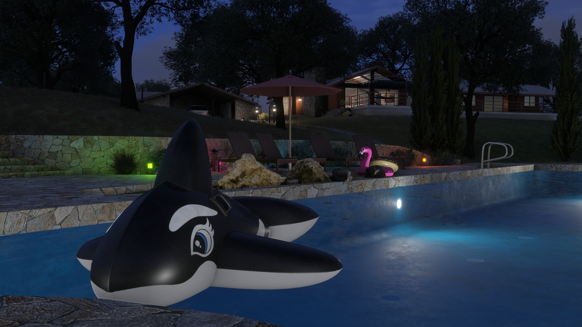Limberlost Ranch pool night ambience